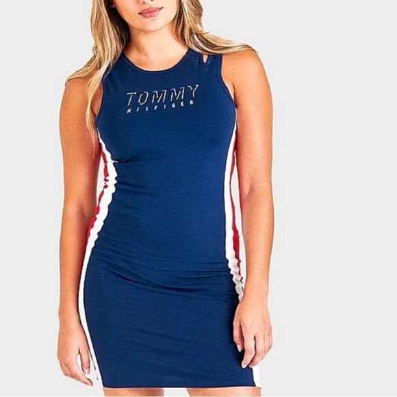 WOMEN'S TOMMY HILFIGER BODYCON DRESS M NAVY NWT IN PKG - Picture 1 of 9
